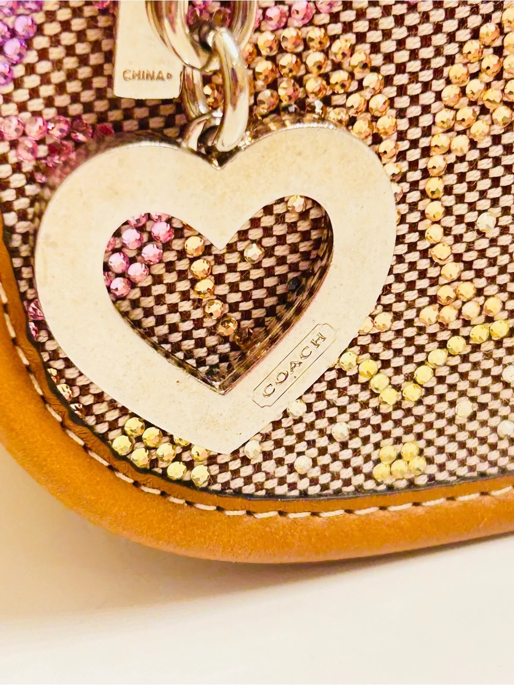RARE Coach Heart Charm Rainbow Crystals Keychain/ Bag Charm
